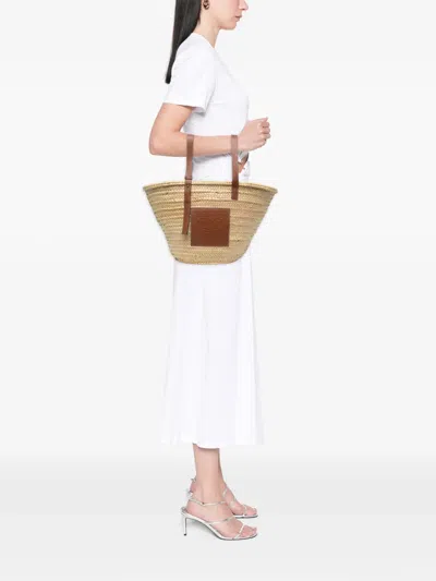 Pre-owned Loewe 2021 Large Raffia Anagram Basket Tote Bag In Neutrals
