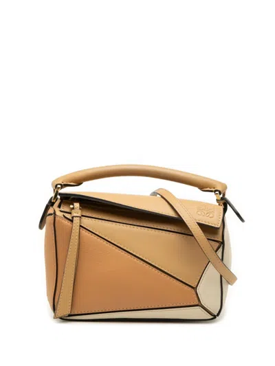 Pre-owned Loewe 2021 Mini Bicolor Calfskin Puzzle Satchel In Neutrals