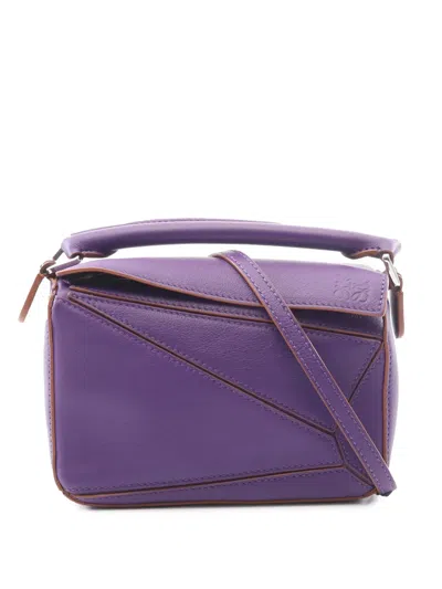 Pre-owned Loewe 2021 Mini Calfskin Puzzle Edge Satchel In Purple