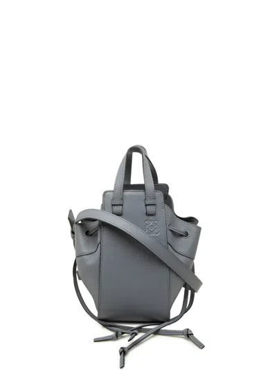 Pre-owned Loewe 2021 Mini Grained Calfskin Drawstring Hammock Satchel In Grey