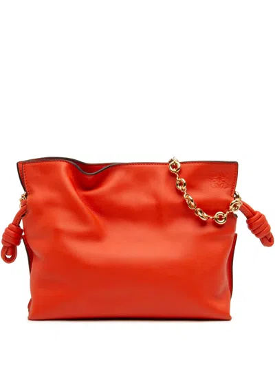 Pre-owned Loewe 2021 Mini Nappa Flamenco Knot Clutch With Chain Shoulder Bag In Orange