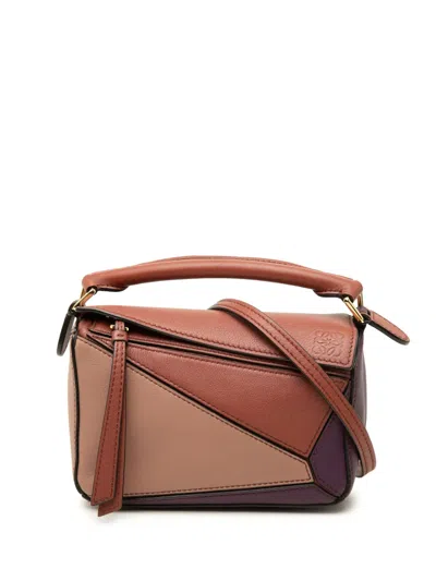 Pre-owned Loewe 2021 Mini Tricolor Calfskin Puzzle Satchel In Brown