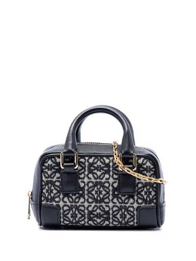 Pre-owned Loewe 2021 Nano Anagram Canvas Amazona Satchel In Black
