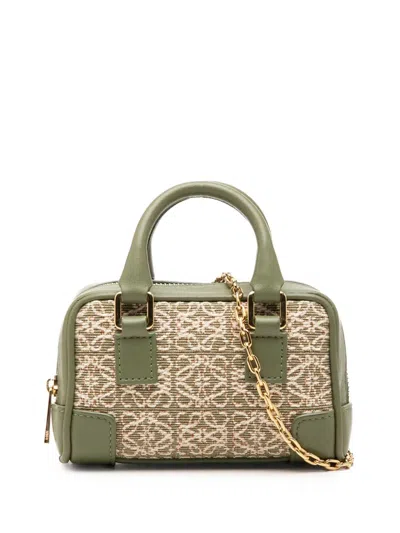 Pre-owned Loewe 2021 Nano Anagram Jacquard And Calfskin Amazona Satchel In Green