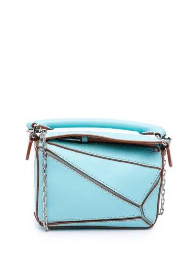Pre-owned Loewe 2021 Nano Calfskin Puzzle Satchel In Blue