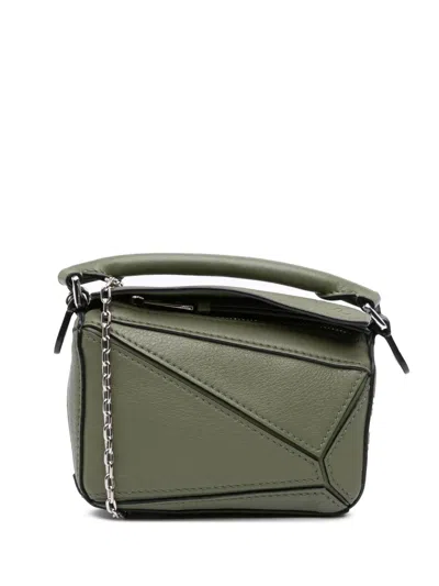 Pre-owned Loewe 2021 Nano Calfskin Puzzle Satchel In Green