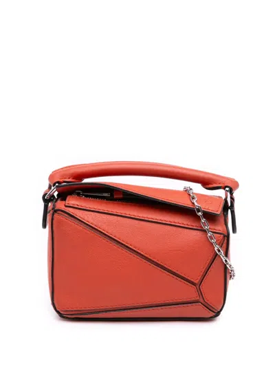 Pre-owned Loewe 2021 Nano Calfskin Puzzle Satchel In Orange