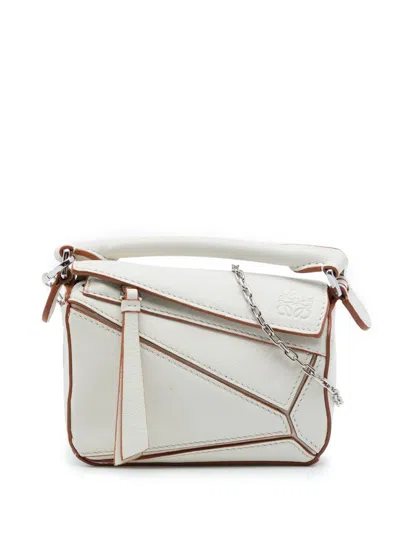 Pre-owned Loewe 2021 Nano Calfskin Puzzle Satchel In White