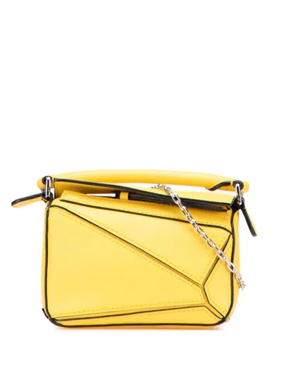 Pre-owned Loewe 2021 Nano Calfskin Puzzle Satchel In Yellow
