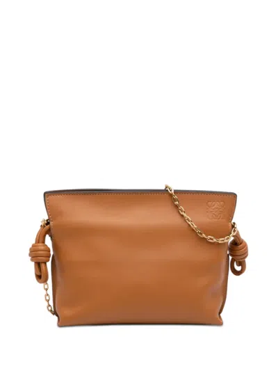 Pre-owned Loewe 2021 Nano Leather Flamenco Knot Chain Crossbody Bag In Brown