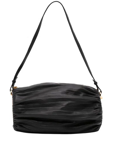 Pre-owned Loewe 2021 Pleated Nappa Bracelet Pouch Shoulder Bag In Black