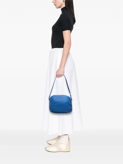 Pre-owned Loewe 2021 Pleated Nappa Bracelet Pouch Shoulder Bag In Blue