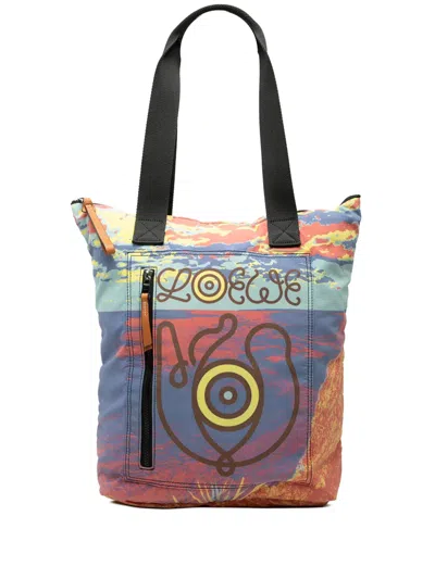 Pre-owned Loewe 2021 Printed Nylon Eye  Nature Tote Bag In Multi