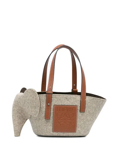 Pre-owned Loewe 2021 Small Felt Elephant Basket Tote Bag In 灰色