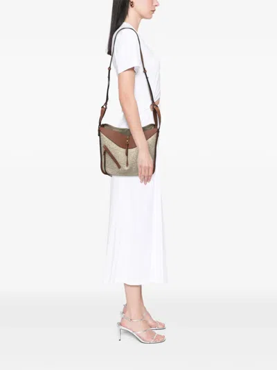 Pre-owned Loewe 2021 Small Leather And Anagram Canvas Hammock Bag Satchel In Brown