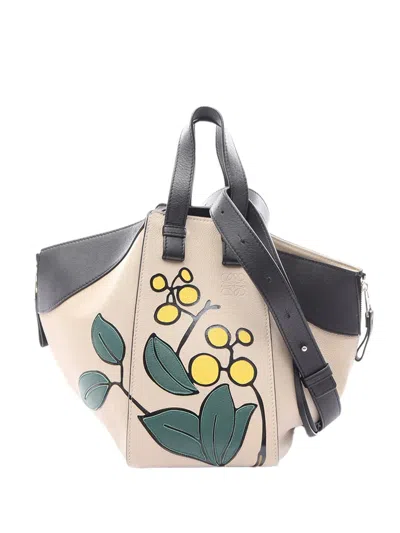 Pre-owned Loewe 2021 Small Leather Herbarium Hammock Satchel In Neutral