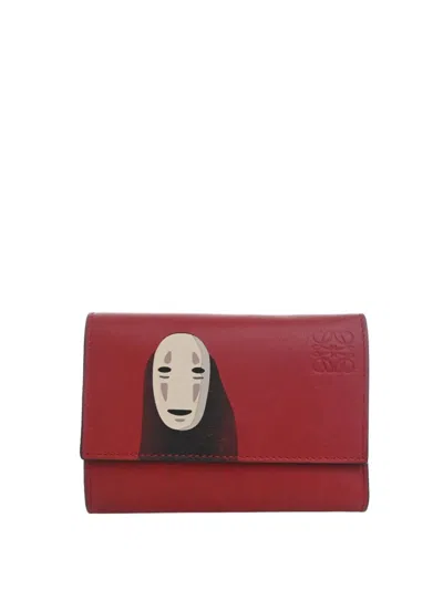 Pre-owned Loewe 2021 Studio Ghibli Spirited Away Kaonashi No Face Leather Wallet Small Wallets In Red