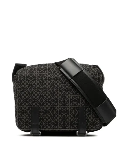 Pre-owned Loewe 2021 Xs Anagram Canvas Military Messenger Bag Crossbody Bag In Black
