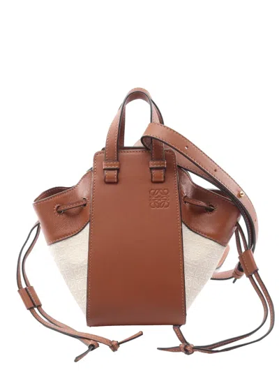 Pre-owned Loewe 2021-2026 Mini Leather And Canvas Hammock Bag Satchel In Brown