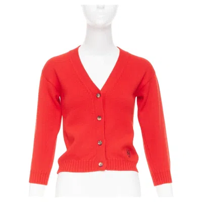 Pre-owned Loewe 2022 Anagram Embroidered Orange Red Wool Knit Cropped Cardigan Top It36 Xs