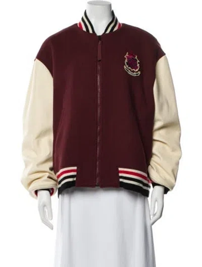 Pre-owned Loewe 2022 Anagram Varsity Jacket In Burgundy