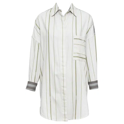 Pre-owned Loewe 2022 Beige Wool Cotton Subtle Logo Striped Oversized Shirt Sz32 In Brown