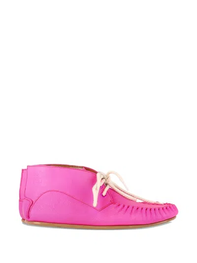 Pre-owned Loewe 2022 Lace-up Leather Moccasins In Pink