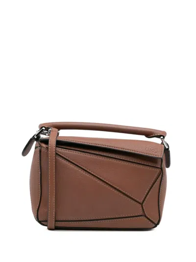 Pre-owned Loewe 2022 Mini Calfskin Puzzle Satchel In Brown