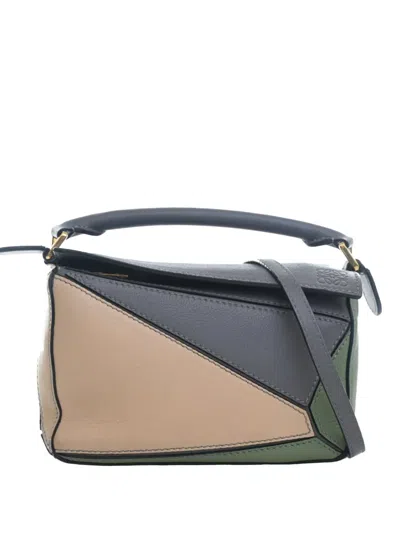 Pre-owned Loewe 2022 Mini Tricolor Calfskin Puzzle Satchel In Gray
