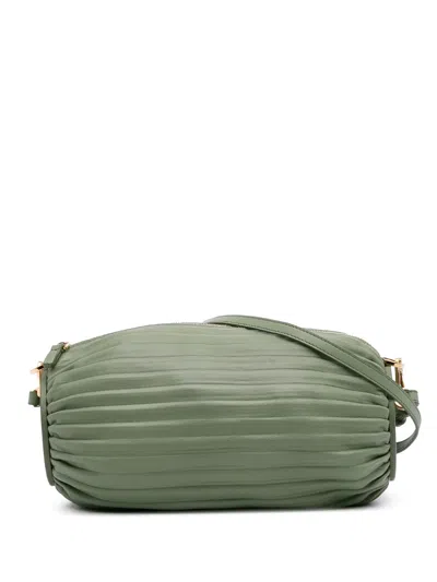 Pre-owned Loewe 2022 Pleated Lambskin Bracelet Pouch Crossbody Bag In Green