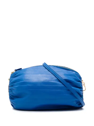 Pre-owned Loewe 2022 Pleated Nappa Bracelet Pouch Shoulder Bag In Blue