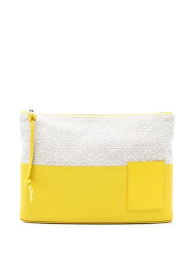 Pre-owned Loewe 2022 Repeat Anagram Jacquard And Leather Oblong Pouch Clutch Bag In Yellow