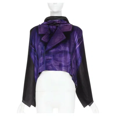 Pre-owned Loewe 2022 Runway Black Purple Trompe Loeil Print Open Draped Back Cape Top Fr36