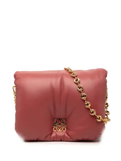 Pre-owned Loewe 2022 Shiny Lambskin Goya Puffer Chain Bag Shoulder Bag In Pink