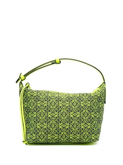 Pre-owned Loewe 2022 Small Anagram Canvas Cubi Bag Handbag In 绿色