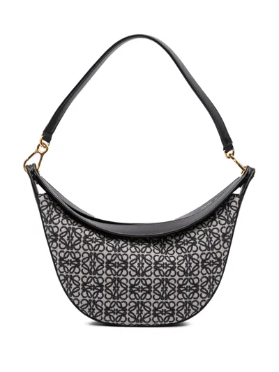 Pre-owned Loewe 2022 Small Anagram Canvas Luna Hobo Bag In Black