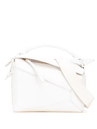 Pre-owned Loewe 2022 Small Calfskin Puzzle Edge Satchel In White