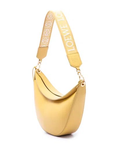 Pre-owned Loewe 2022 Small Leather Anagram Luna Hobo Bag In Yellow