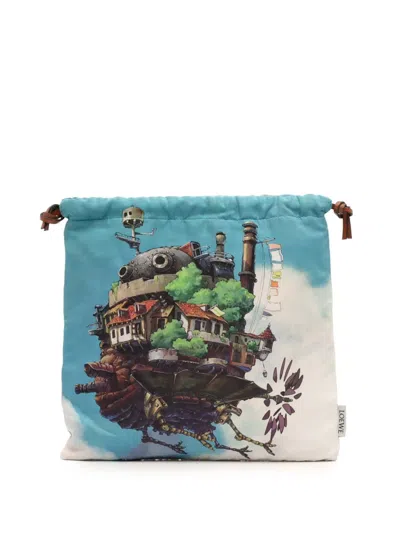 Pre-owned Loewe 2022 Studio Ghibli Howls Moving Castle Canvas Drawstring Pouch In Blue
