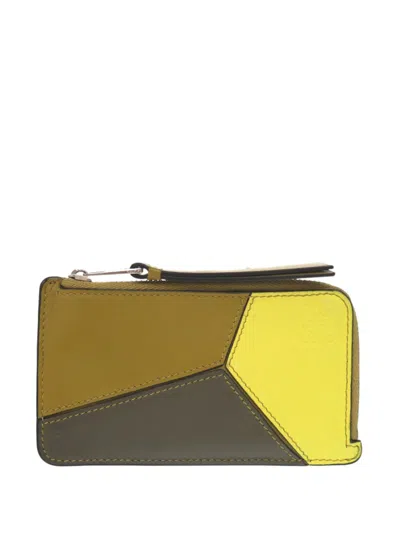 Pre-owned Loewe 2022 Tricolor Calfskin Puzzle Card Holder Coin Pouch In Green