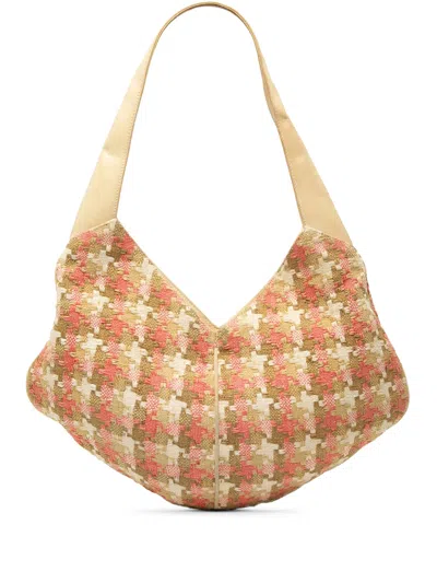 Pre-owned Loewe 2022 Tweed Houndstooth Hobo Bag In Neutral