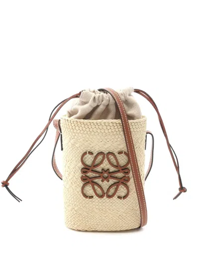 Pre-owned Loewe 2023 Anagram Raffia Square Pocket Bucket Bag In Brown