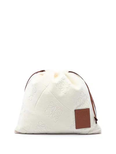 Pre-owned Loewe 2023 Anagram Terry Cloth Drawstring Pouch Clutch Bag In Neutrals
