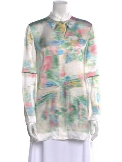 Pre-owned Loewe 2023 Floral Blur Print Tunic In White