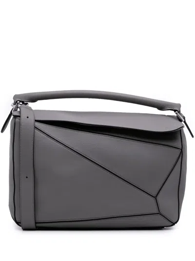 Pre-owned Loewe 2023 Large Calfskin Puzzle Satchel In Gray