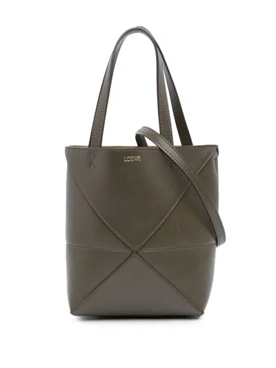 Pre-owned Loewe 2023 Mini Leather Puzzle Fold Tote Satchel In Brown