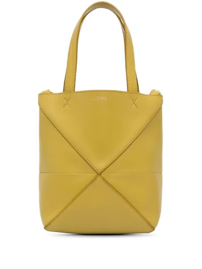 Pre-owned Loewe 2023 Mini Leather Puzzle Fold Tote Satchel In Yellow