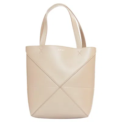 Pre-owned Loewe 2023 Mini Puzzle Fold Tote Sand Grey Leather Gold Logo Top Handle Bag In Gray