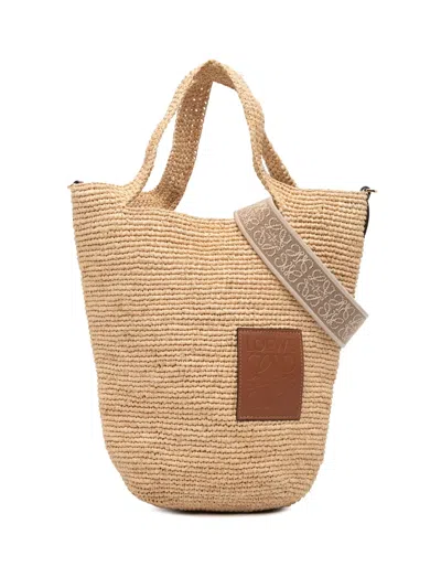 Pre-owned Loewe 2023 Mini Raffia Slit Satchel In Brown