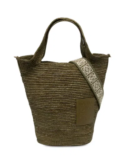 Pre-owned Loewe 2023 Mini Raffia Slit Satchel In Green